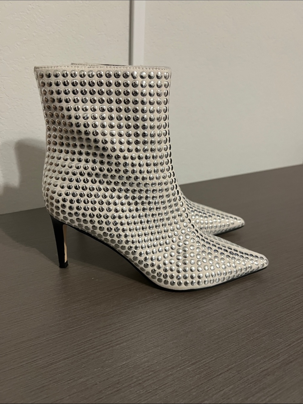 Nine West White Ankle Boots with Silver Studs